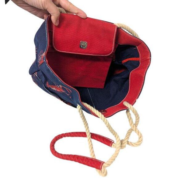 Tommy Hilfiger Navy Nautical Cape Cod Lobster Canvas Shoulder Bag Tote Purse - Picture 5 of 10